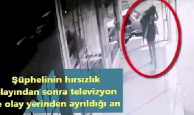 Çaldığı televizyonu taşırken görüntülenen hırsız yakalandı