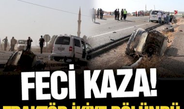 Traktörün ikiye bölündüğü feci kazada 1 kişi ölürken, 3 kişide yaralandı