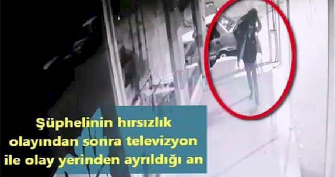 Çaldığı televizyonu taşırken görüntülenen hırsız yakalandı