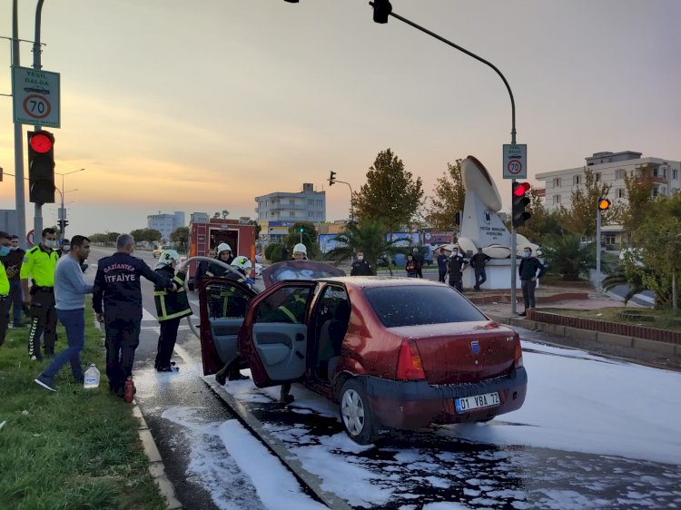 Seyir halindeki LPG'li araç alev alev yandı