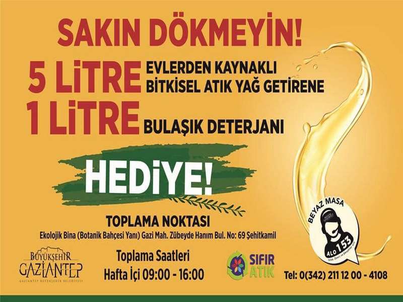 Gaziantep Büyükşehir Belediyesi Evlerden Atık Yağ toplama kampanyasını başlattı.
