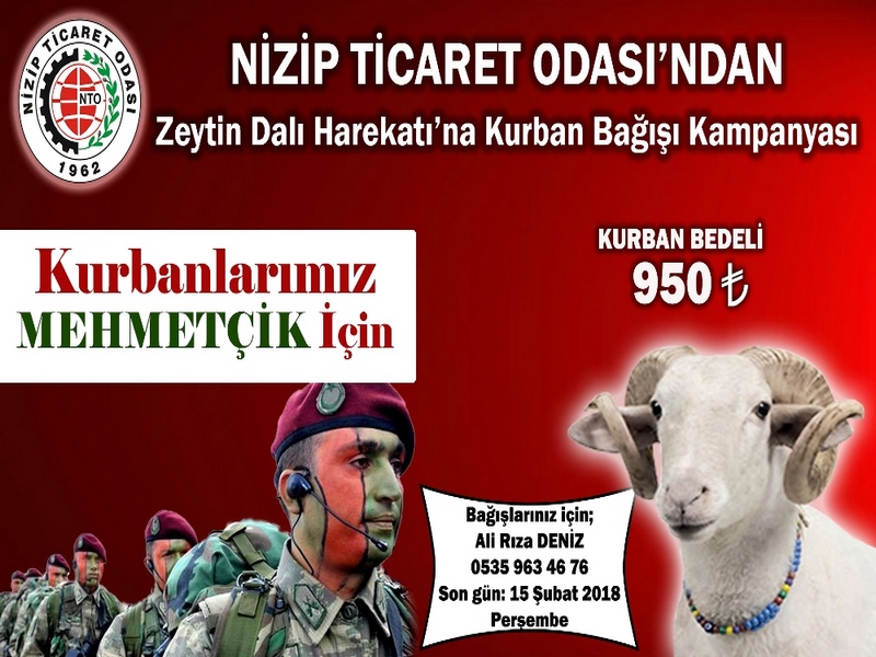 NTODAN ZEYTİN DALI HAREKATINA KURBAN BAĞIŞI KAMPANYASI